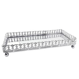 Bandeja Retangular Metal Det. Prata 20x3cm Ref.29219