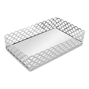 BANDEJA DE METAL COM ESPELHO ARLES PRATEADA 21CMX13CMX5CM - REF. 220773