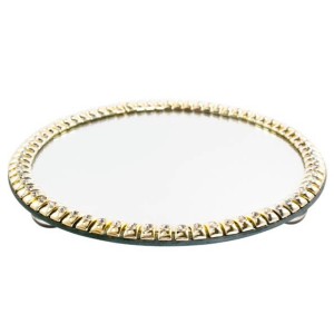 Bandeja Fashion Redonda Dourada C/ Espelho Grande (20x3cm) - Ref.20141