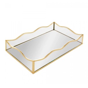 BANDEJA C/ ESPELHO OCEAN DOURADA 20CMX30CMX4CM - REF. 221019