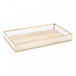 BANDEJA DE METAL DOURADA COM PALHA 20CM X 30CM X 3CM - REF. 5630