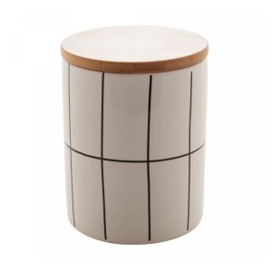 POTICHE DECORATIVO DE CERAMICA C/TAMPA DE BAMBU TURIM BRANCO 10X10X12,5CM Ref. 8667