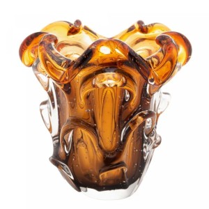 VASO DE VIDRO MURANO ITALY AMBAR E MARROM 13CMX14,5CM - REF. 4819